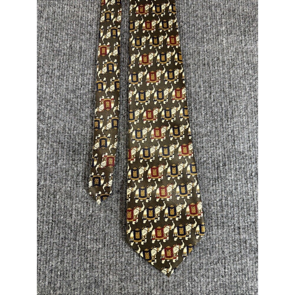 Vintage Rene Chegal Mens Tie Elephant Motif India Southeast Asia Regal Ornate